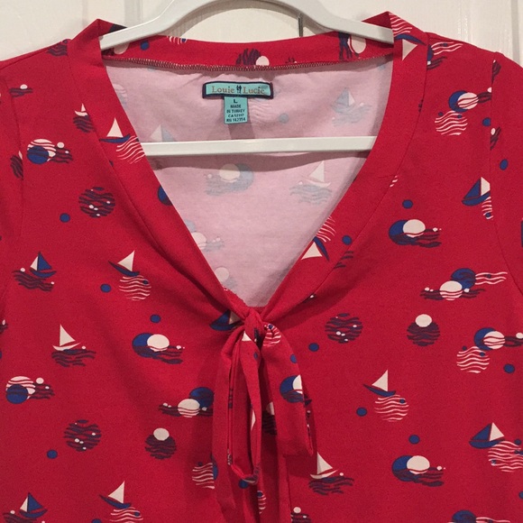 Modcloth Tops - Modcloth Nautical print bow tie front top Large